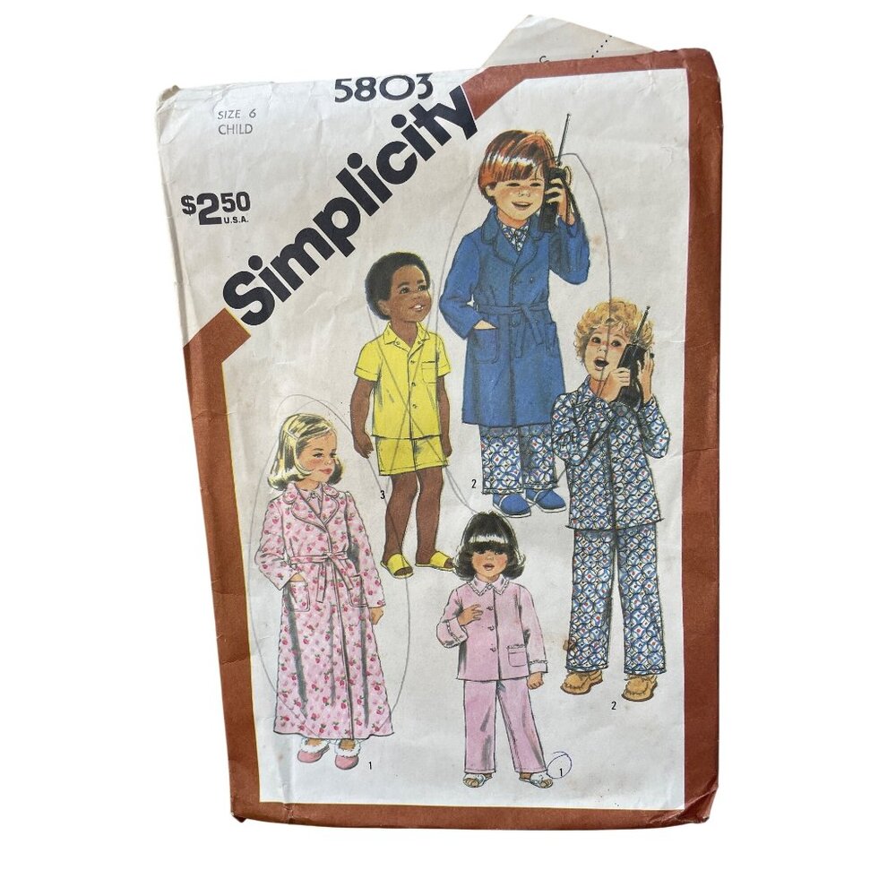 80s Simplicity 5803 Childs Sewing Pattern Size 6 Pajamas Robe Vintage 1982 CUT